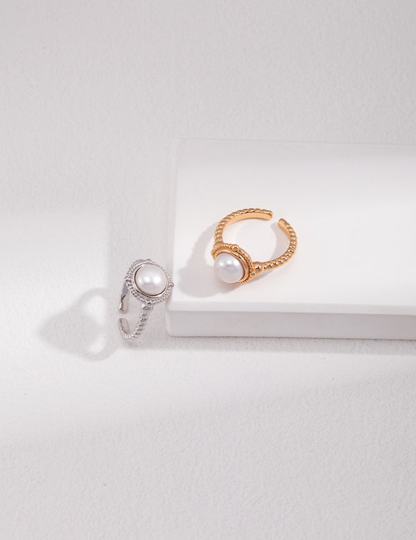 Round Inlaid Pearl Ring