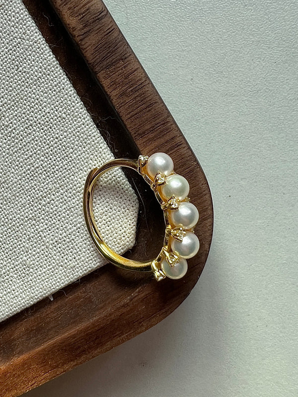 Five Pearl Diamond Ring